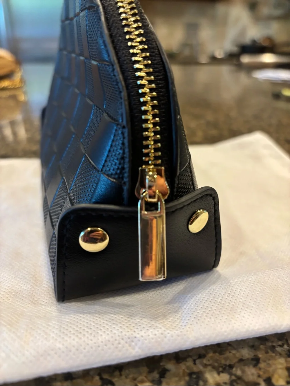 Jo Malone Black Checker Quilted Toiletry Pouch with Gold Logo